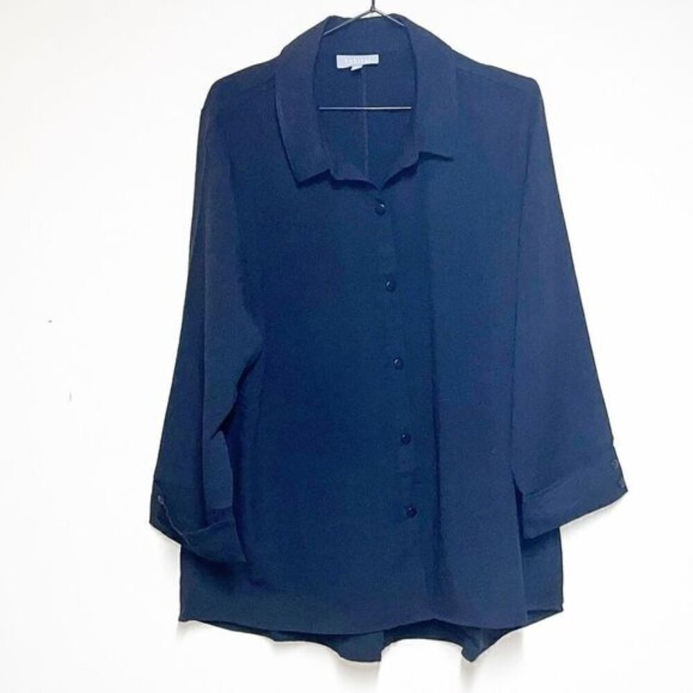 NWT Habitat Clothes To Live In Crinkle Black Button Front Swing Blouse Sz L XL